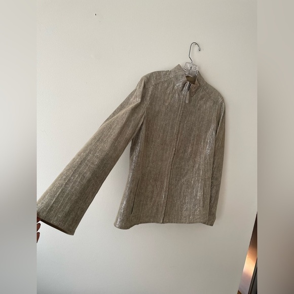 Chico’s 100% Metallic LeatherJacket Full Zip Disco Party Size 1 - Picture 4 of 10